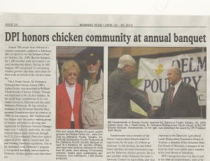 In April, Pop-Pop Bill received the "Delmarva Distinguished Citizen" award from DPI (Delmarva Poultry Industry). He was recognized mainly for his board service on the Sussex Soil Conservation District (which provides support to Sussex poultry growers).  