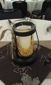 30+ fall leaf place mats (brown, burgandy, green) and 6 lanterns